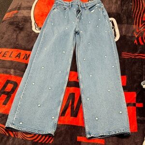 Old Navy Light Blue Wide Leg Jeans with Floral Accents